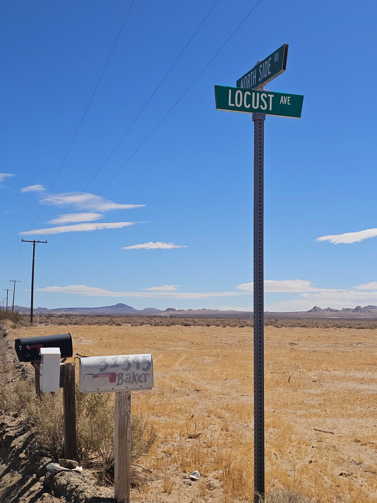 Street signs at the corner of North Side Rd and Locust Ave